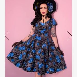 VANITY FAIR DRESS IN BLUE SPIDER WEB - VIXEN